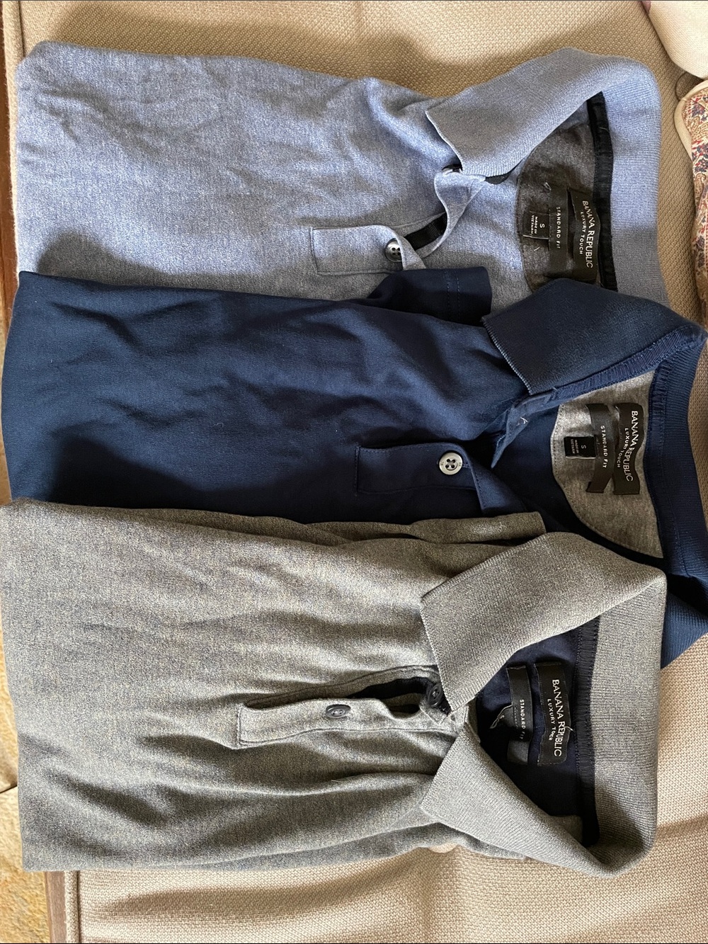 Banana Republic Men's Polo Shirts - Bundle of Three - Navy, Light Gray, Gray